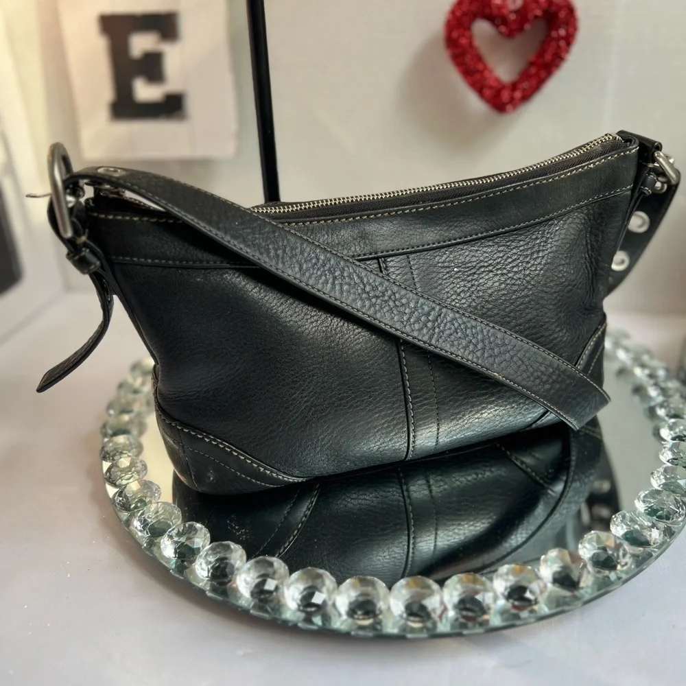 Coach Black  pebble leather Shoulder Bag with Crescent Silhouette